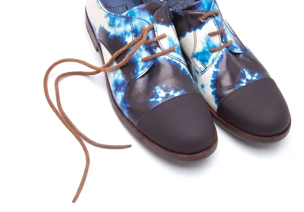 カンペールCAMPER TWINS PAM タイダイプリントレザーフラットシューズ 白青39(24.5) K-107795_012