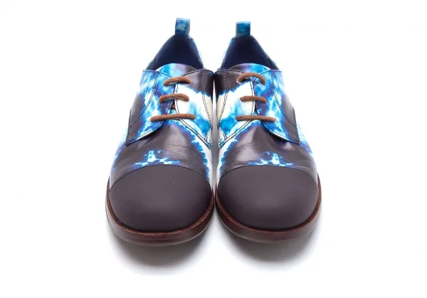 カンペールCAMPER TWINS PAM タイダイプリントレザーフラットシューズ 白青39(24.5) K-107795_002