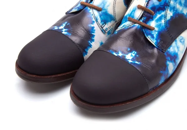 カンペールCAMPER TWINS PAM タイダイプリントレザーフラットシューズ 白青39(24.5) K-107795_003