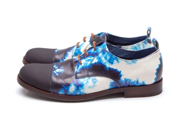 カンペールCAMPER TWINS PAM タイダイプリントレザーフラットシューズ 白青39(24.5) K-107795_004