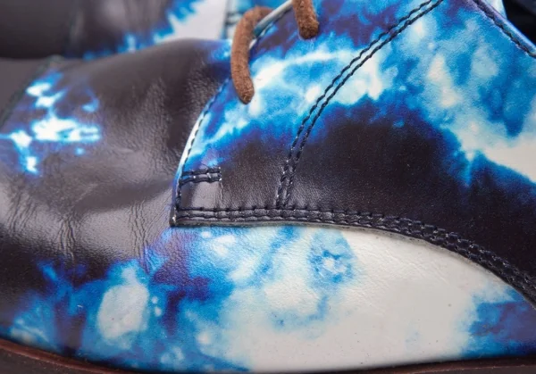 カンペールCAMPER TWINS PAM タイダイプリントレザーフラットシューズ 白青39(24.5) K-107795_005