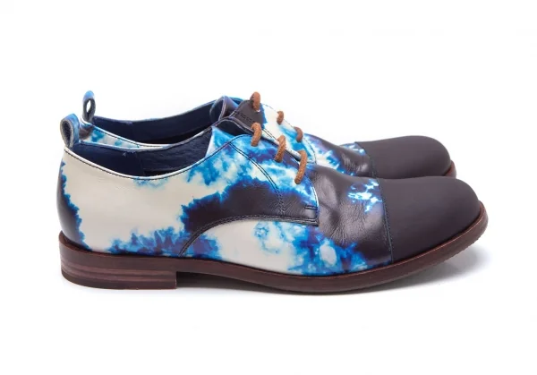 カンペールCAMPER TWINS PAM タイダイプリントレザーフラットシューズ 白青39(24.5) K-107795_008