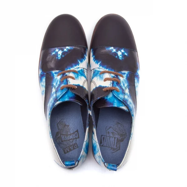 カンペールCAMPER TWINS PAM タイダイプリントレザーフラットシューズ 白青39(24.5) K-107795_009