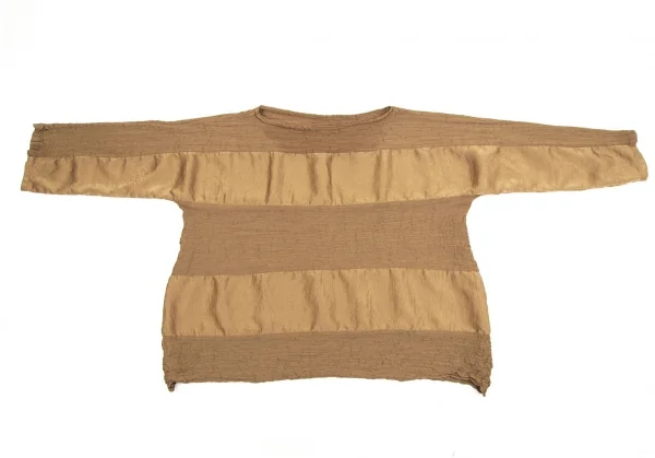イッセイミヤケ ミーISSEY MIYAKE me シアープリーツサテンボーダー切替トップス ベージュF K-107800_002
