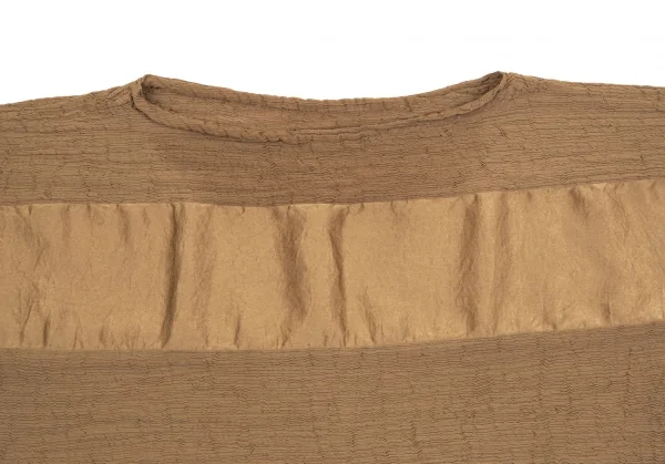 イッセイミヤケ ミーISSEY MIYAKE me シアープリーツサテンボーダー切替トップス ベージュF K-107800_003