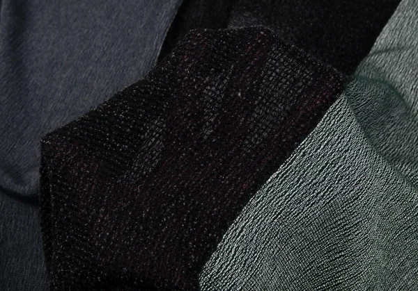 イッセイミヤケISSEY MIYAKE カシミアシルク切替フリンジストール 緑黒紺 K-107853_007