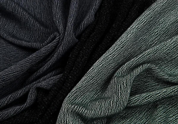 イッセイミヤケISSEY MIYAKE カシミアシルク切替フリンジストール 緑黒紺 K-107853_008