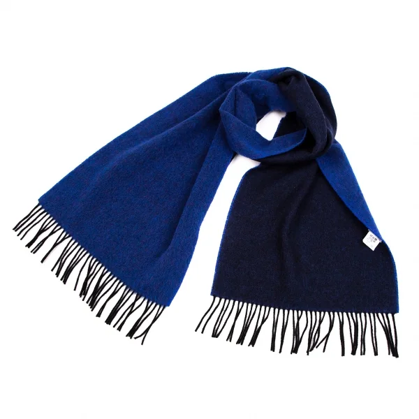 イッセイミヤケISSEY MIYAKE ウールナイロン起毛フリンジマフラー 青 K-107854_001