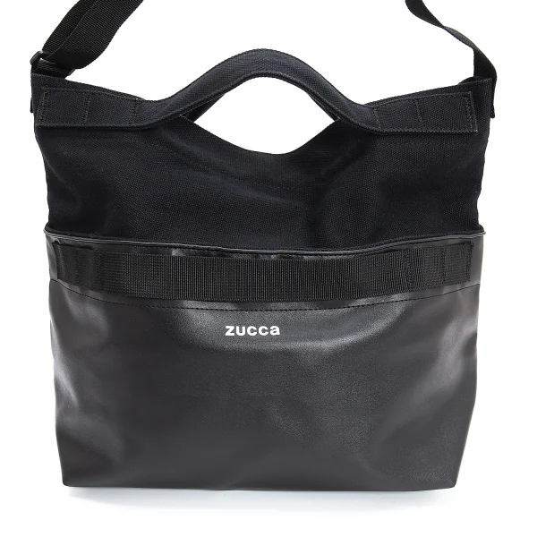 ズッカzucca フェイクレザー切替キャンバスショルダーバッグ 黒 K-107855_002