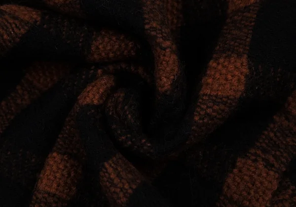イッセイミヤケISSEY MIYAKE ブロックチェックフリンジニットマフラー 茶黒 K-107873_003