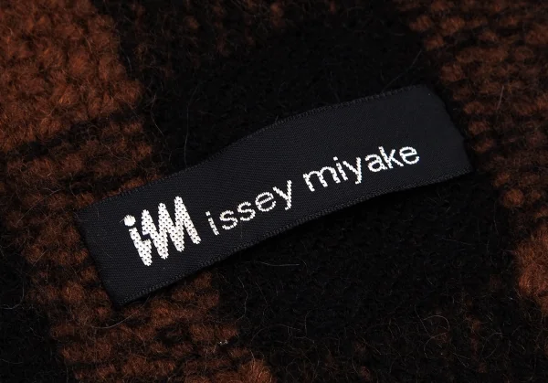 イッセイミヤケISSEY MIYAKE ブロックチェックフリンジニットマフラー 茶黒 K-107873_004