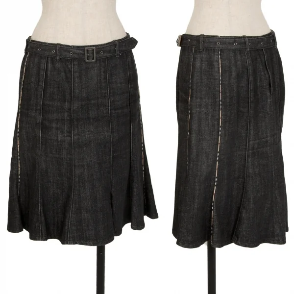 バーバリーロンドンBURBERRY LONDON チェックパイピング切替デニムスカート 黒40 K-107875_001