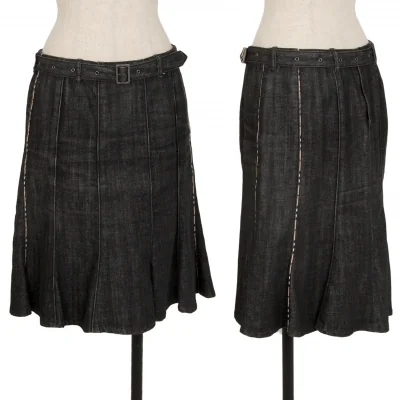 バーバリーロンドンBURBERRY LONDON チェックパイピング切替デニムスカート 黒