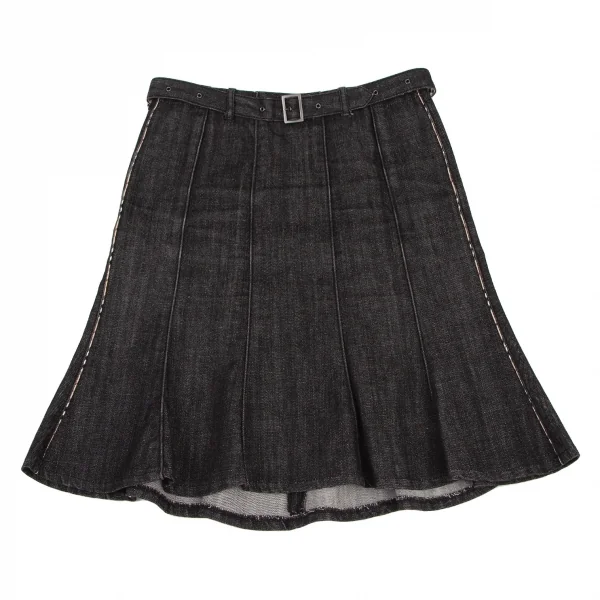 バーバリーロンドンBURBERRY LONDON チェックパイピング切替デニムスカート 黒40 K-107875_002