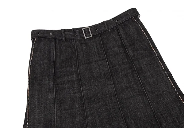 バーバリーロンドンBURBERRY LONDON チェックパイピング切替デニムスカート 黒40 K-107875_003