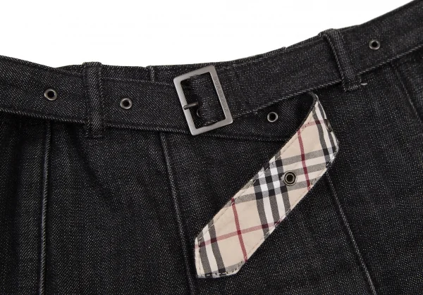 バーバリーロンドンBURBERRY LONDON チェックパイピング切替デニムスカート 黒40 K-107875_004