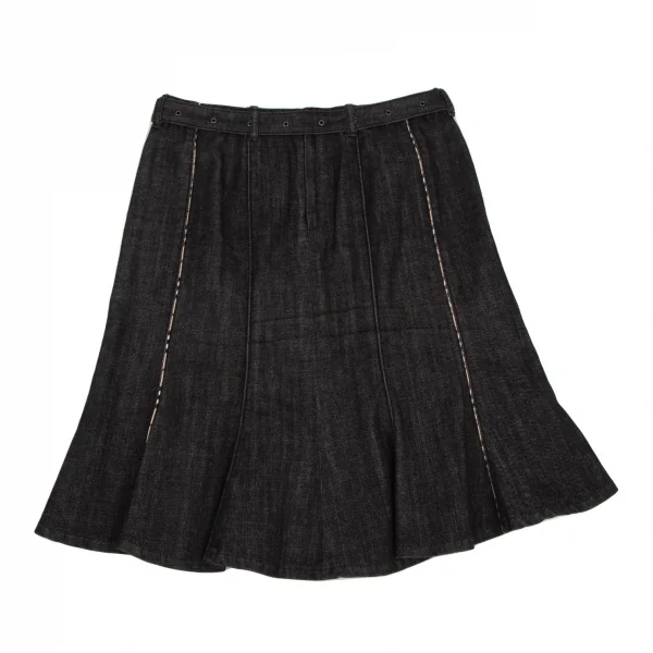 バーバリーロンドンBURBERRY LONDON チェックパイピング切替デニムスカート 黒40 K-107875_008