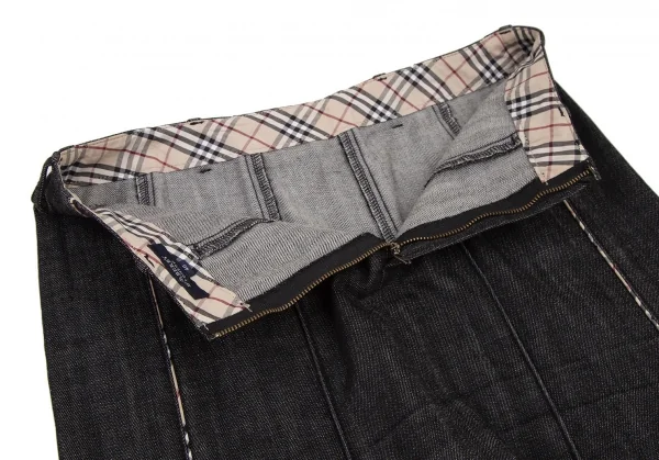 バーバリーロンドンBURBERRY LONDON チェックパイピング切替デニムスカート 黒40 K-107875_009