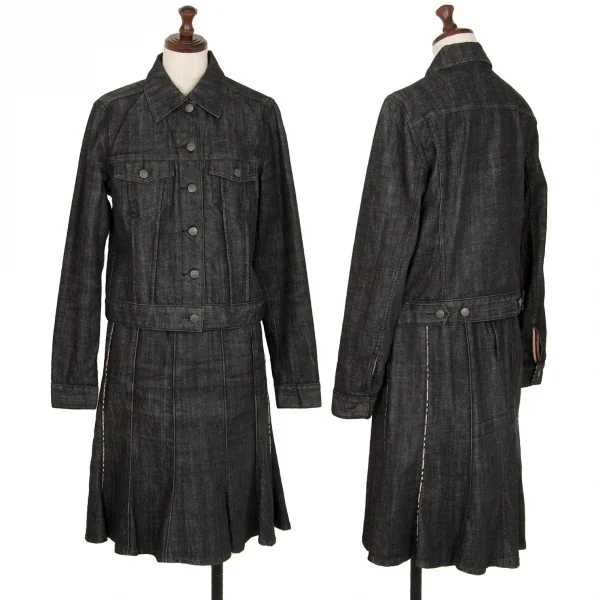 バーバリーロンドンBURBERRY LONDON テープ切替ストレッチデニムセットアップスーツ 黒40 K-107876_001