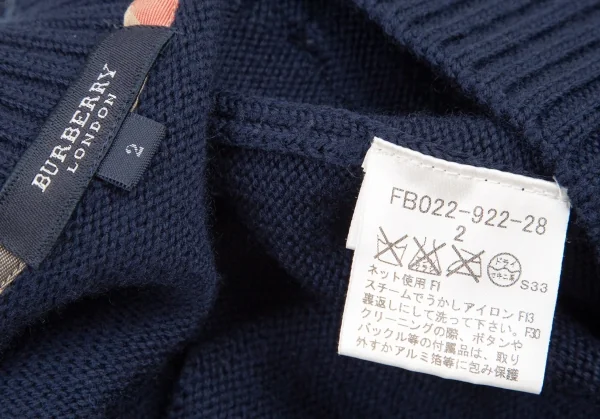 バーバリーロンドンBURBERRY LONDON ウールVネックパッチポケットニットセーター 紺2 K-107880_013