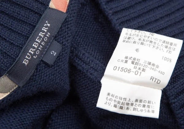 バーバリーロンドンBURBERRY LONDON ウールVネックパッチポケットニットセーター 紺2 K-107880_014