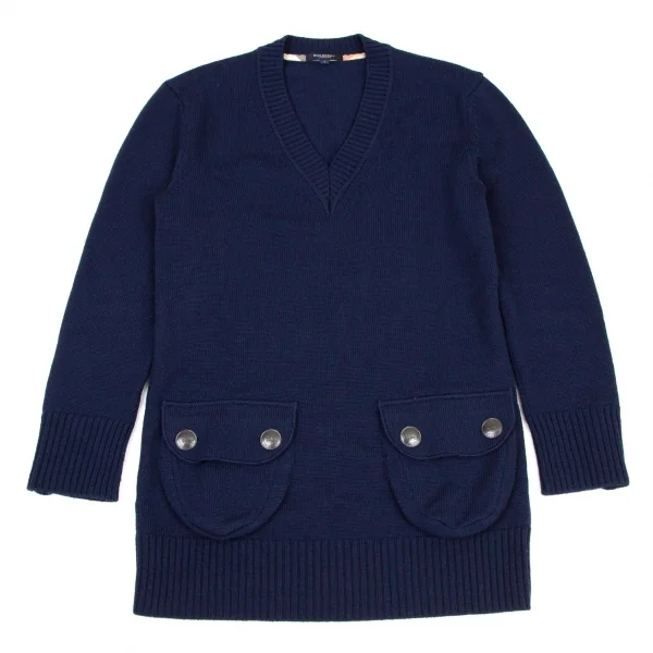 バーバリーロンドンBURBERRY LONDON ウールVネックパッチポケットニットセーター 紺2 K-107880_002