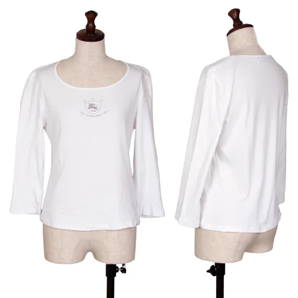 BURBERRY LONDON Cotton Embroidery 3/4 Sleeve T Shirt White 2 K-107884_001