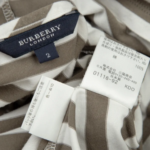 バーバリーロンドンBURBERRY LONDON ネックギャザーボーダーTシャツ カーキ白2 K-107885_011
