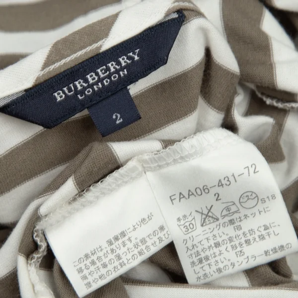 バーバリーロンドンBURBERRY LONDON ネックギャザーボーダーTシャツ カーキ白2 K-107885_012