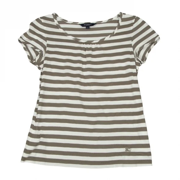 バーバリーロンドンBURBERRY LONDON ネックギャザーボーダーTシャツ カーキ白2 K-107885_002