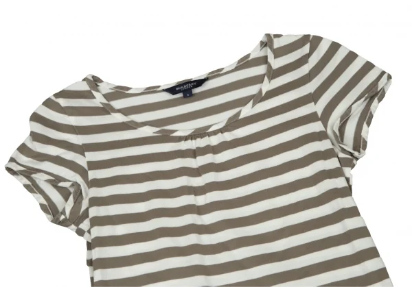 バーバリーロンドンBURBERRY LONDON ネックギャザーボーダーTシャツ カーキ白2 K-107885_003