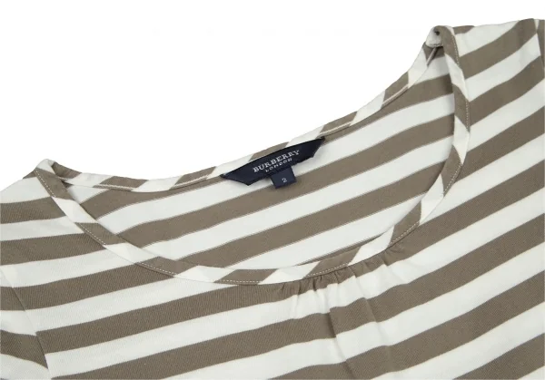 バーバリーロンドンBURBERRY LONDON ネックギャザーボーダーTシャツ カーキ白2 K-107885_004