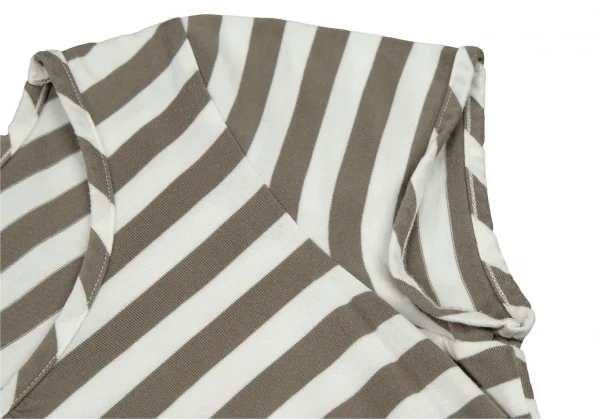 バーバリーロンドンBURBERRY LONDON ネックギャザーボーダーTシャツ カーキ白2 K-107885_005