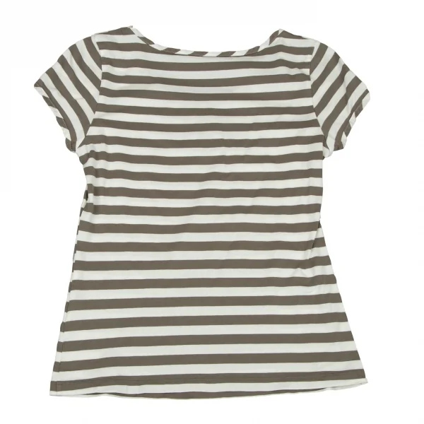 バーバリーロンドンBURBERRY LONDON ネックギャザーボーダーTシャツ カーキ白2 K-107885_009