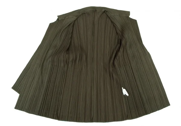 プリーツプリーズPLEATS PLEASE プリーツボタンレステーラードジャケット カーキ3 K-107947_008