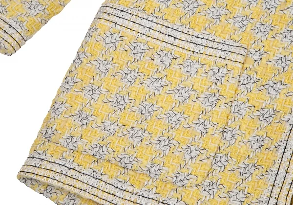 シャネルCHANEL ファンシーツイードハウンドトゥースノーカラージャケット 黄40 K-107958_010