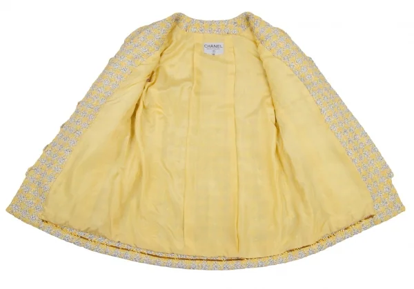 シャネルCHANEL ファンシーツイードハウンドトゥースノーカラージャケット 黄40 K-107958_012