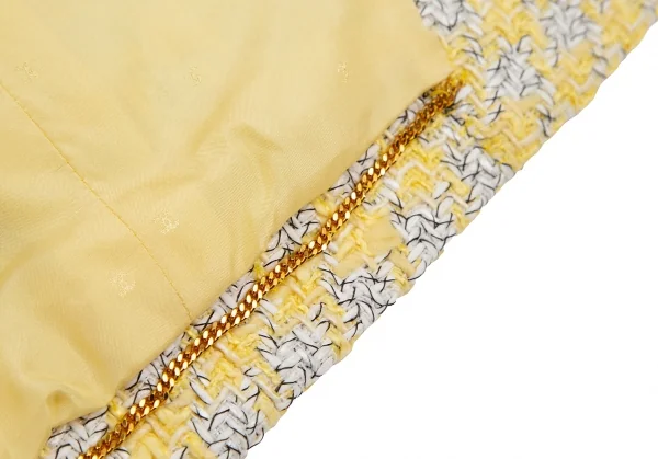 シャネルCHANEL ファンシーツイードハウンドトゥースノーカラージャケット 黄40 K-107958_014