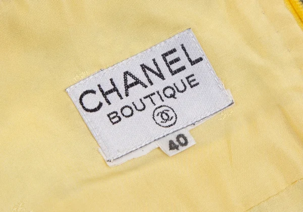 シャネルCHANEL ファンシーツイードハウンドトゥースボタンスリットスカート 40 黄M位 K-107959_016
