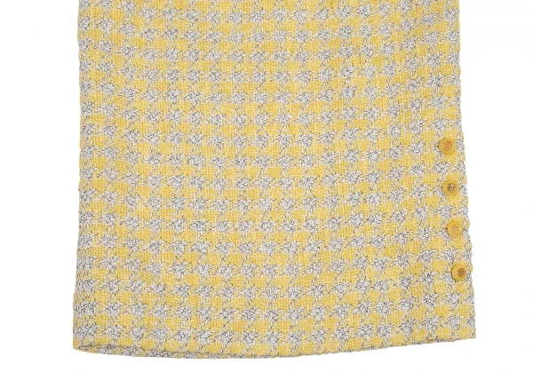 シャネルCHANEL ファンシーツイードハウンドトゥースボタンスリットスカート 40 黄M位 K-107959_004