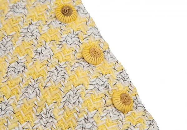 シャネルCHANEL ファンシーツイードハウンドトゥースボタンスリットスカート 40 黄M位 K-107959_005