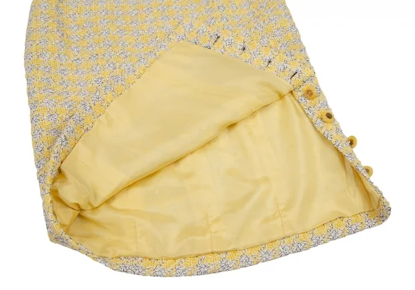 シャネルCHANEL ファンシーツイードハウンドトゥースボタンスリットスカート 40 黄M位 K-107959_006