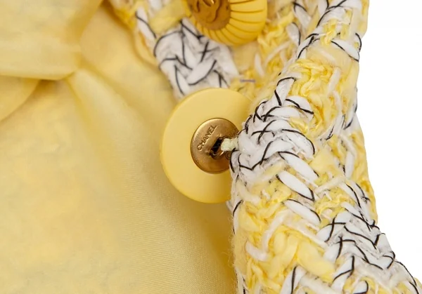 シャネルCHANEL ファンシーツイードハウンドトゥースボタンスリットスカート 40 黄M位 K-107959_008