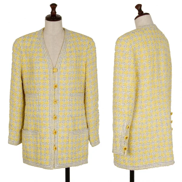 シャネルCHANEL ファンシーツイードハウンドトゥースセットアップスーツ 黄40 K-107960_002