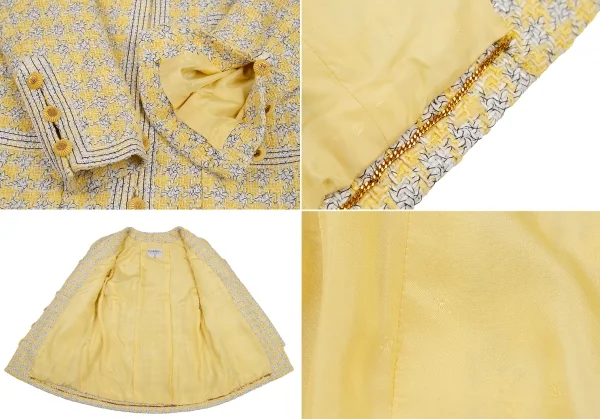 シャネルCHANEL ファンシーツイードハウンドトゥースセットアップスーツ 黄40 K-107960_008