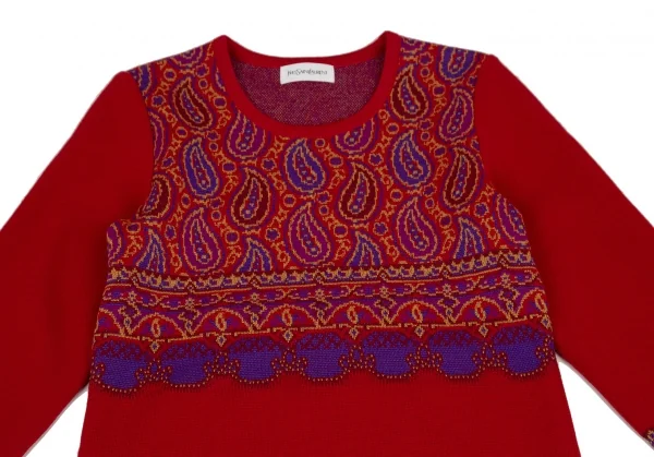 イヴサンローランYves Saint Laurent ペイズリージャガードニットワンピース 赤M K-107961_003