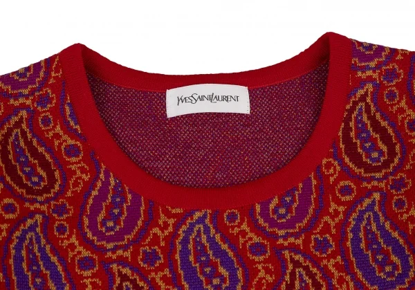 イヴサンローランYves Saint Laurent ペイズリージャガードニットワンピース 赤M K-107961_004