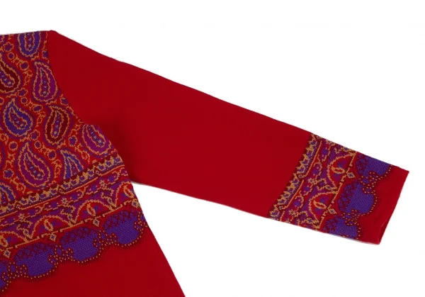 イヴサンローランYves Saint Laurent ペイズリージャガードニットワンピース 赤M K-107961_005