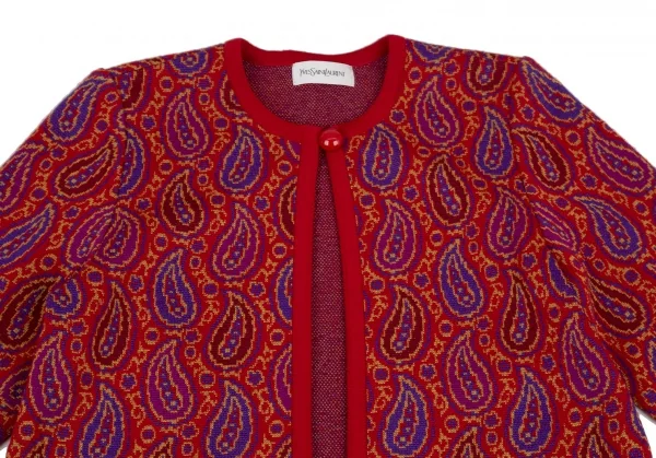 イヴサンローランYves Saint Laurent ペイズリージャガードニットカーディガン 赤M K-107962_003
