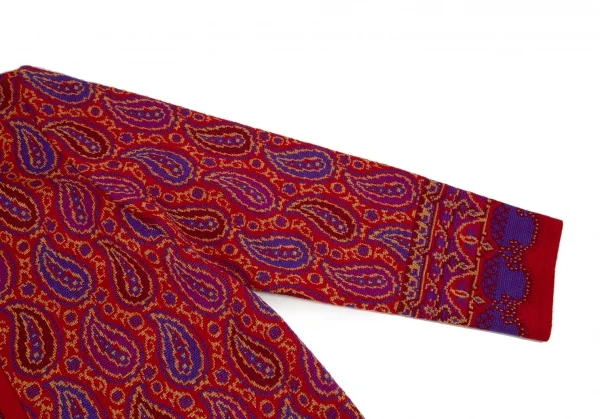 イヴサンローランYves Saint Laurent ペイズリージャガードニットカーディガン 赤M K-107962_005